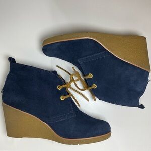 Sperry Top-Sider Harlow | Navy Genuine Suede Wedge Booties Leather Laces 7.5 M